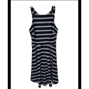 by &by Navy Blue White Striped Sleeveless Fit and Flare Skater Dress Small